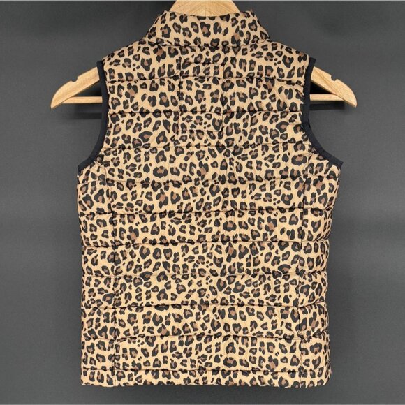 Gap Kids Girls Leopard Print Lightweight Puffer Vest M Brown Primaloft Outerwear - Picture 2 of 8
